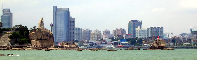Xiamen city and waterfront arrival view